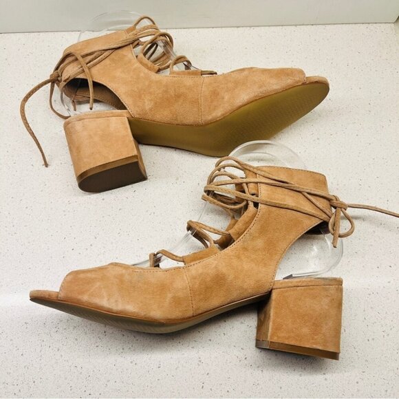 NWT Steve Madden Admire Sandals Sand Tan Leather Suede Lace Up Heel Sz 7.5B Flaw - Picture 9 of 16